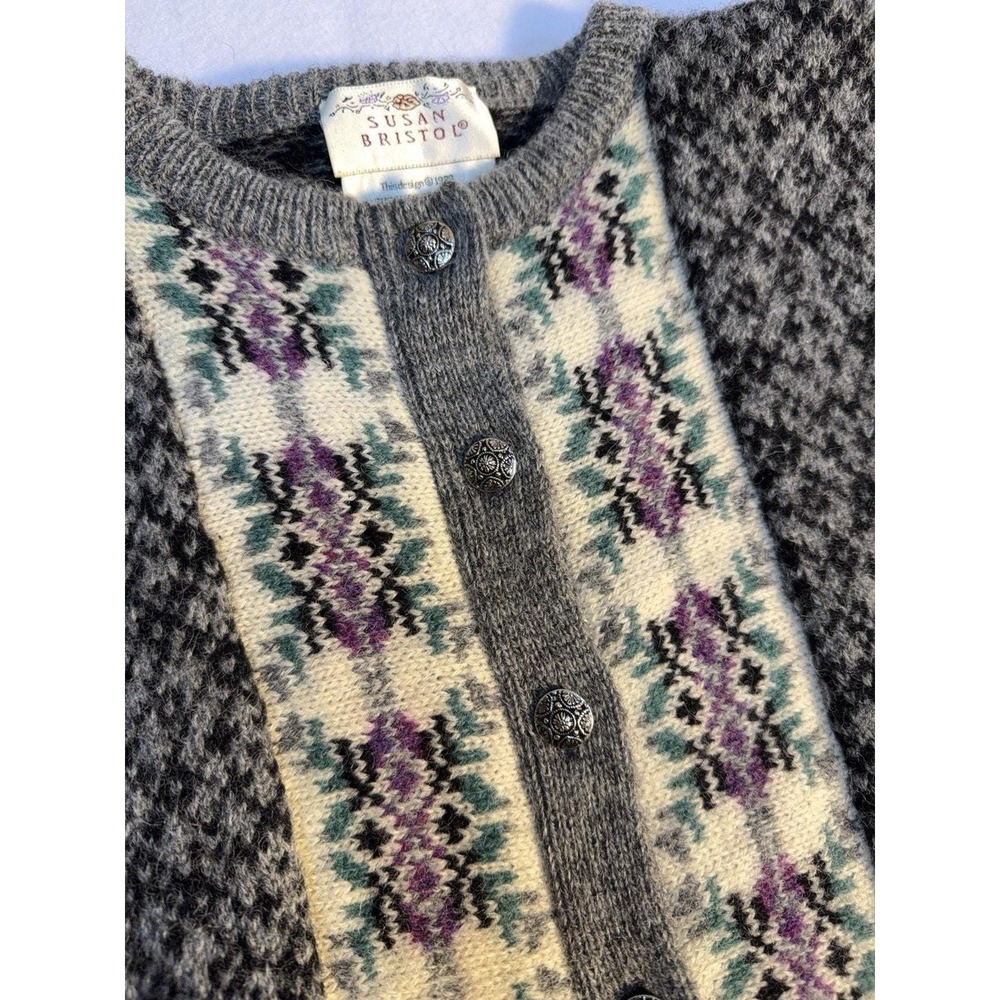 Vintage Susan Bristol Wool Cardigan Sweater M Fair Isle Western Cottagecore - Picture 2 of 7